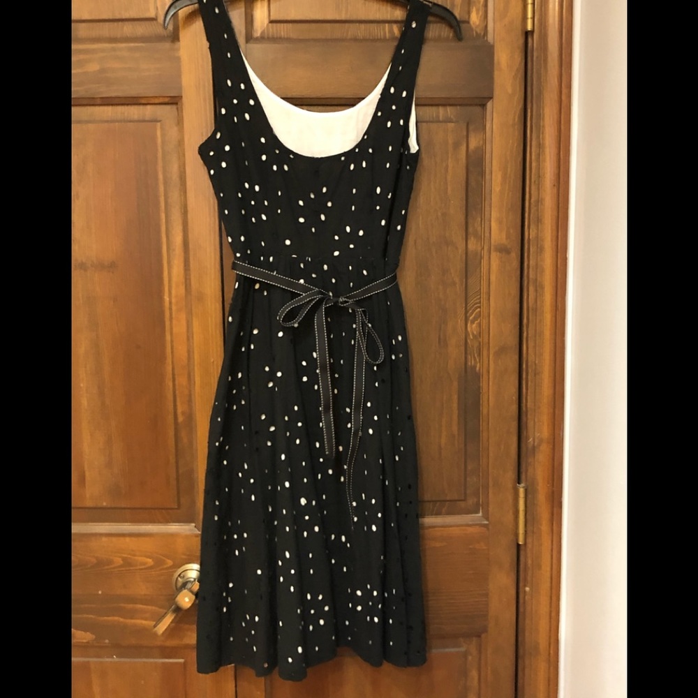 Black white Twirl skirt eyelet dress ribbon tie